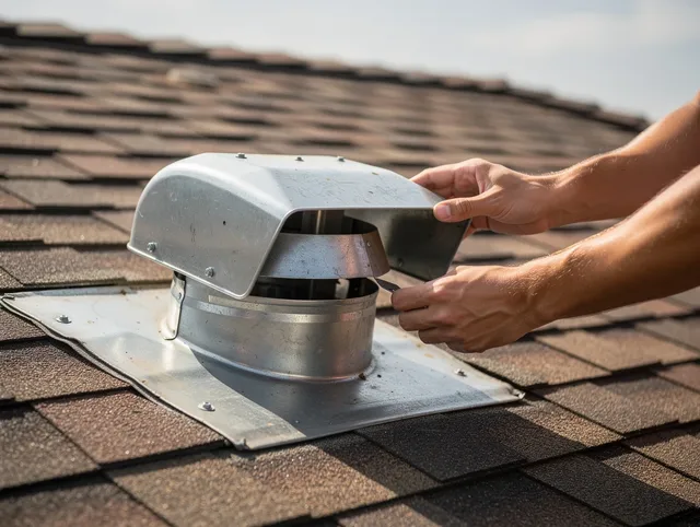 Cheshire Dryer Vent Cleaning certified technician safely cleaning a roof-mounted dryer vent in Cheshire
