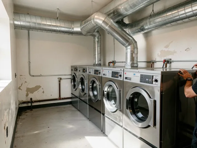 Cheshire Dryer Vent Cleaning team performing large-scale commercial dryer vent cleaning in Cheshire