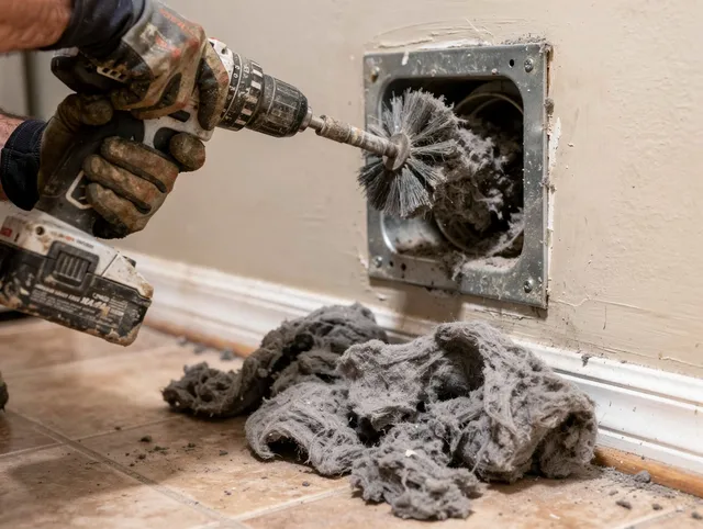 Certified Cheshire Dryer Vent Cleaning technician performing dryer vent cleaning in Cheshire