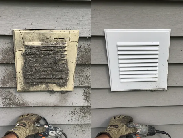 Cheshire Dryer Vent Cleaning technician installing high-quality dryer vent cover at a residential property in Cheshire