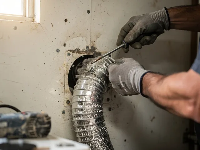 Cheshire Dryer Vent Cleaning technician performing precise dryer vent hose installation in Cheshire